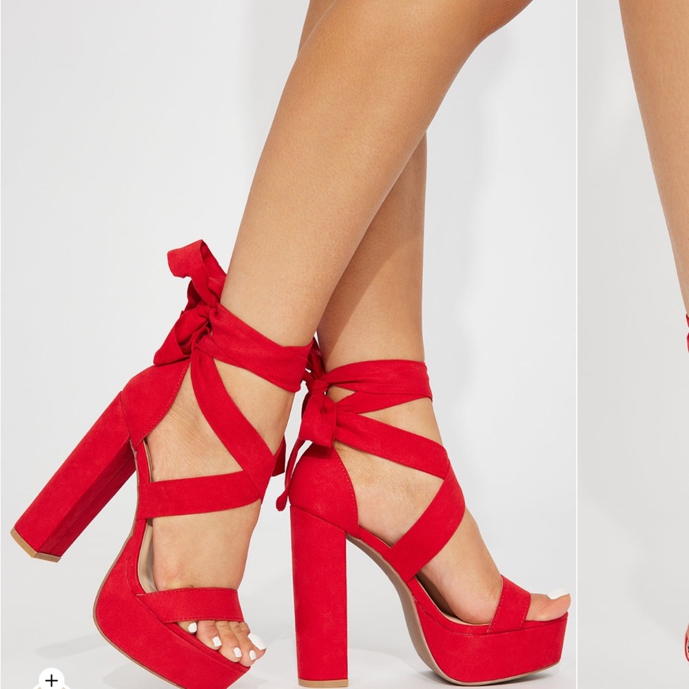 Fashion Nova Red Platform Heels with Strappy Design